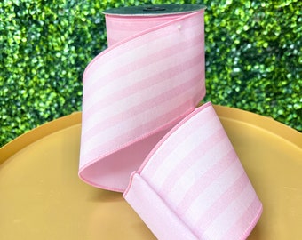 4 inch Pink Pastel Stripe Ribbon ~ 10 yards ~ Wired ~ Farrisilk