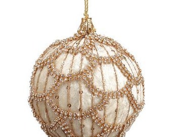 4 Inch Jeweled Velvet Ball Ornament, White Jeweled Ornament, White Ornament for Christmas Trees, White Ornaments for Wreaths, Elegant Decor