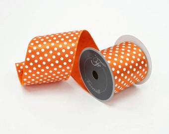 4” Farrisilk Mini Dots Orange with White Polka Dot   ~ 10 yards ~ Wired