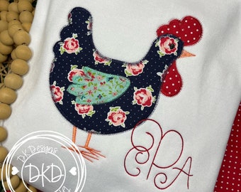 Women's Chicken Monogram Shirt, Chicken Sweatshirt, Embroidered Chicken Sweatshirt, Monogram Shirt, Gifts For Her, Monogrammed Gifts