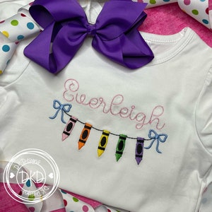Girls Back To School Shirt, Crayon Shirt, School Shirt, Custom Shirt,  Embroidered Shirt, School Shirt, Custom Embroidery, Girls Shirt
