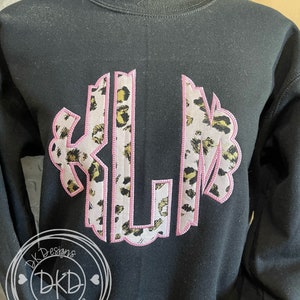 Women Pink Leopard Monogram Shirt, Fall Shirt, Pink Leopard Print, Women Monogram Shirt, Leopard Applique, Applique Sweatshirt, Applique Tee