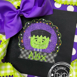 Girls Frankenstein Shirt- Girls Halloween Shirt- Halloween Tee- Personalized Shirt- Applique T-shirt- Embroidered Shirt- Custom Embroidery