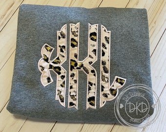 Pink Leopard Applique Monogram Sweatshirt
