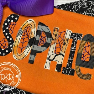 Girls Halloween Shirt- Spider Web Shirt- Halloween-Personalized Shirt- Applique Shirt- Embroidered Shirt- Custom Embroidery- Name Shirt