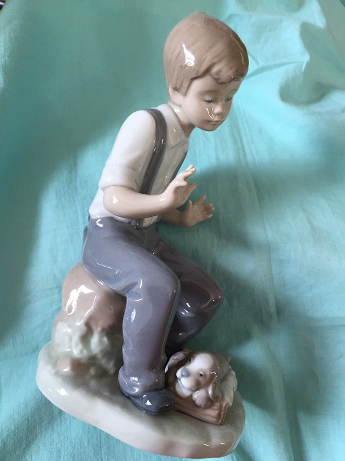 Lladro porcelain statue boy with dog Etsy
