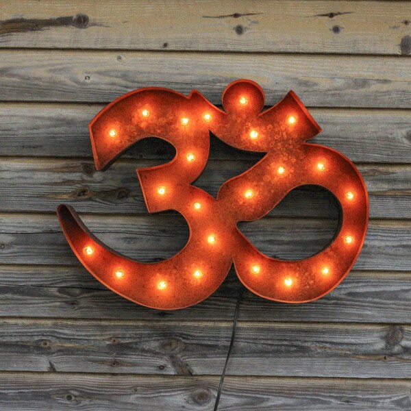 24" OM Yoga Symbol Metal Rustic Marquee Light Sign -American Made! Studio Decor Office Man Cave She Shed Industrial Farmhouse Christmas Gift