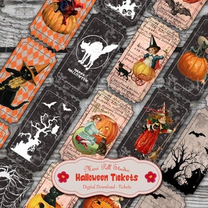 Halloween Tickets, All Hallows&#39; Eve Tickets, All Saints&#39; Eve Tickets, Digital Collage Sheet, Instant Download Printable, Halloween Coupons