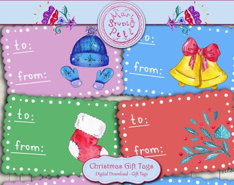Christmas Gift Tags, Label Gift Tags, Holiday Gift Tags, Digital Collage Sheet, Instant Download Printable Tags Xmas Tags Digital Winter Tag