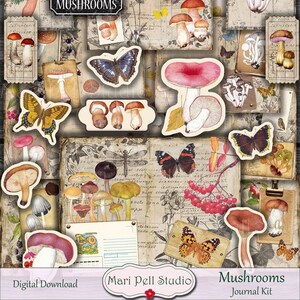 Mushrooms Junk Journal Kit, Mushroom Ephemera Pack, Printable Journal Kit, Woodland Journal Kit, Digital Paper Journal, Forest Scrapbook Kit