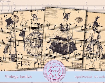 Vintage Ladies - Digital Collage Sheet Digital Cards Instant Download Printable ATC Cards 2.5”x3.5” ACEO Vintage Fashion Cards Digital Image