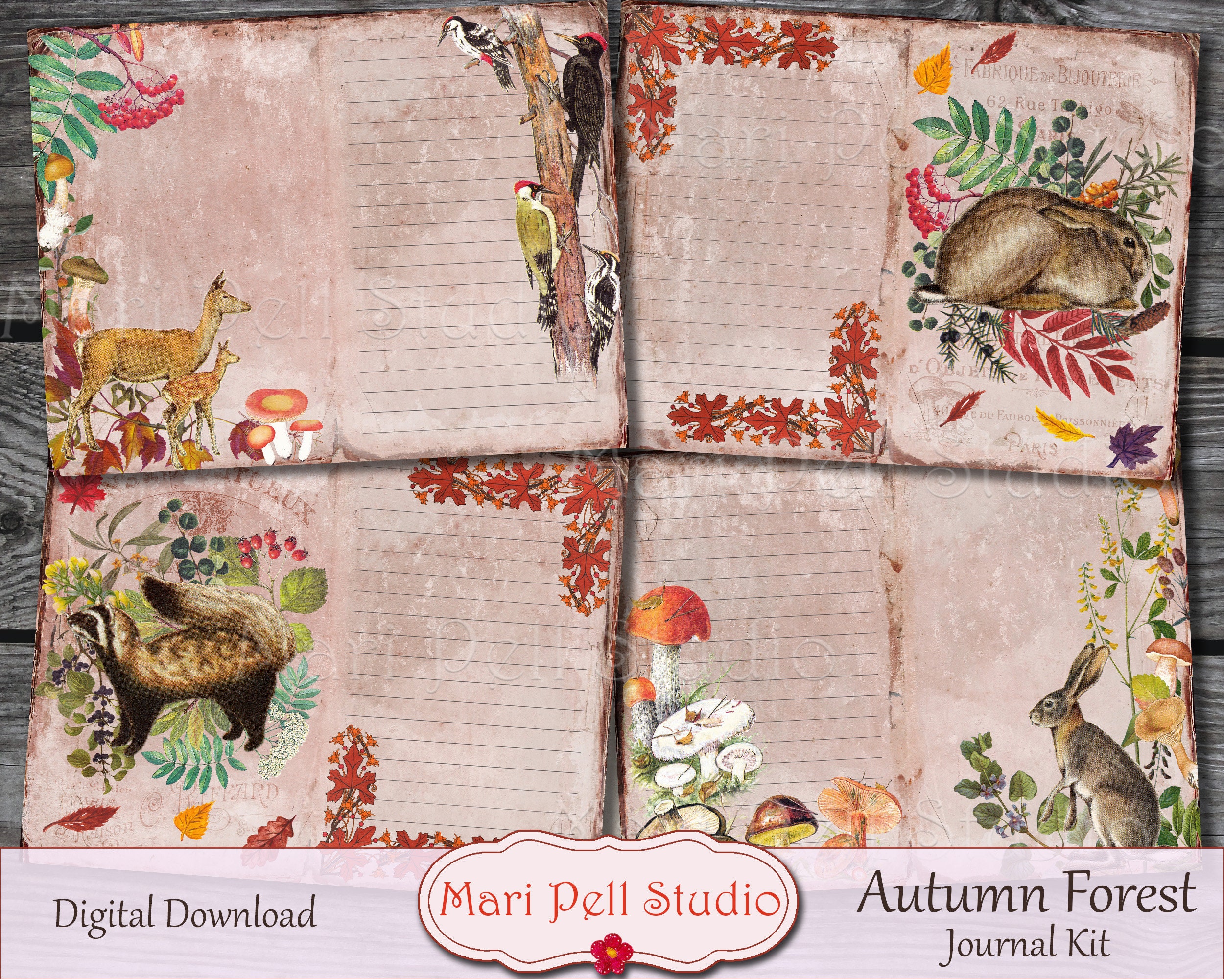 Autumn Forest Junk Journal Kit, Fall Forest Ephemera Pack, Printable ...