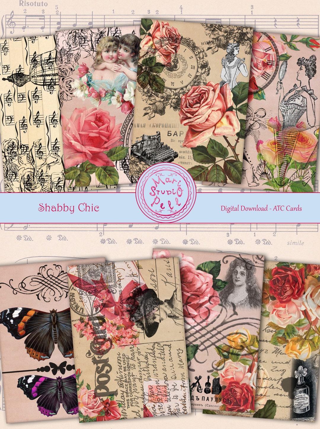 Shabby Chic - Digital Collage Sheet Digital Cards Instant Download ...