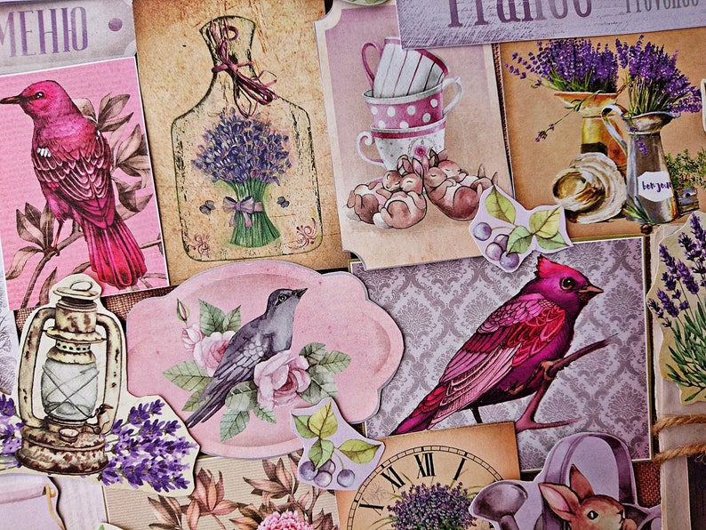 Provence Inspiration Vintage Style Paper Ephemera Pack Retro Floral Birds 50 Pieces Junk Journal Collage Supplies Set Scrapbooking Kit