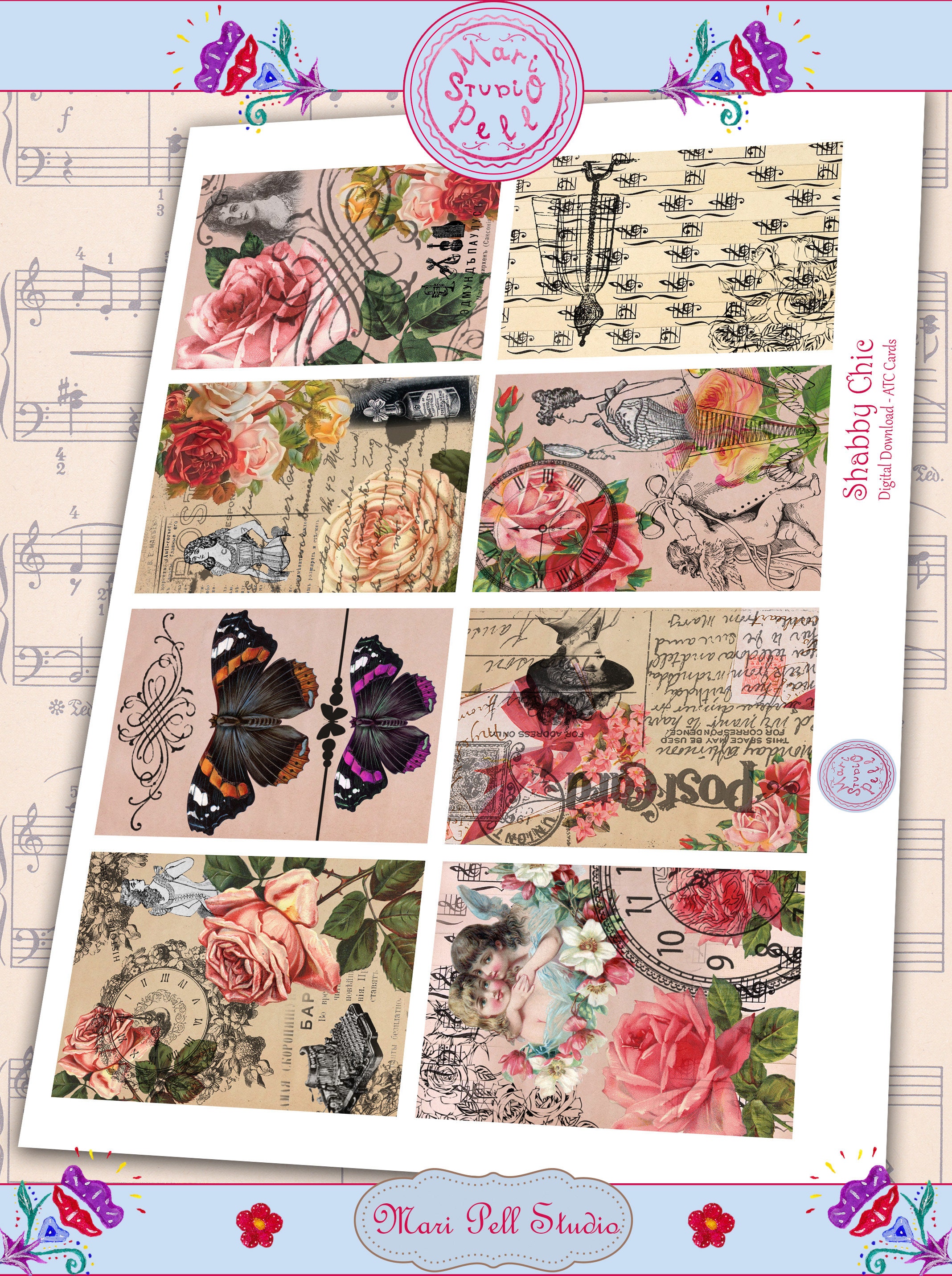 Shabby Chic Digital Collage Sheet Digital Cards Instant - Etsy