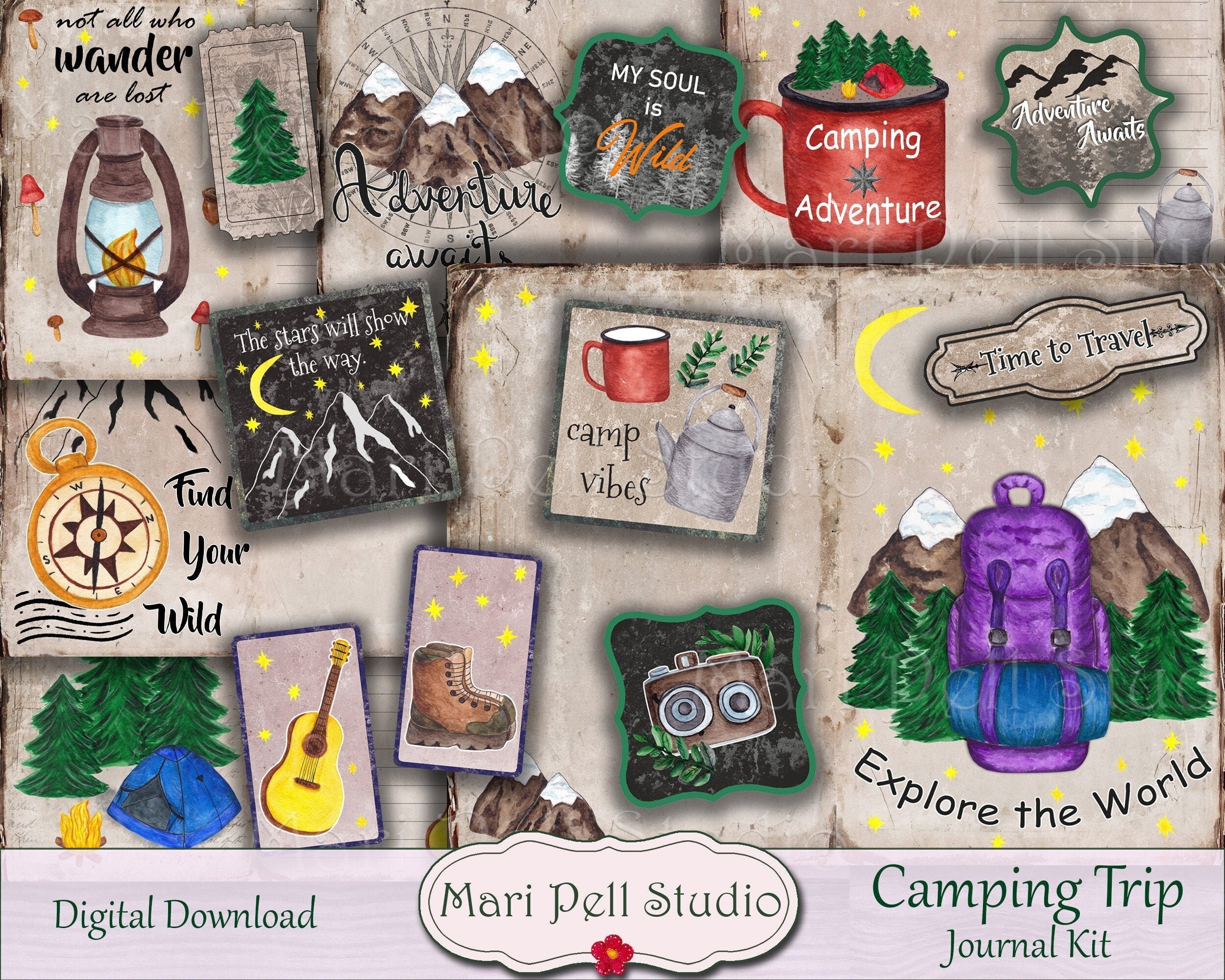 Camping Junk Journal Kit, Hiking Ephemera Pack, Printable Journal Kit ...