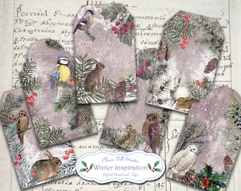 Winter Inspiration Tags, Vintage Winter Forest Tags, Woodland Tags, Printable Tag, Ephemera Tag, Digital Gift Tag, Vintage Tag, Scrapbooking