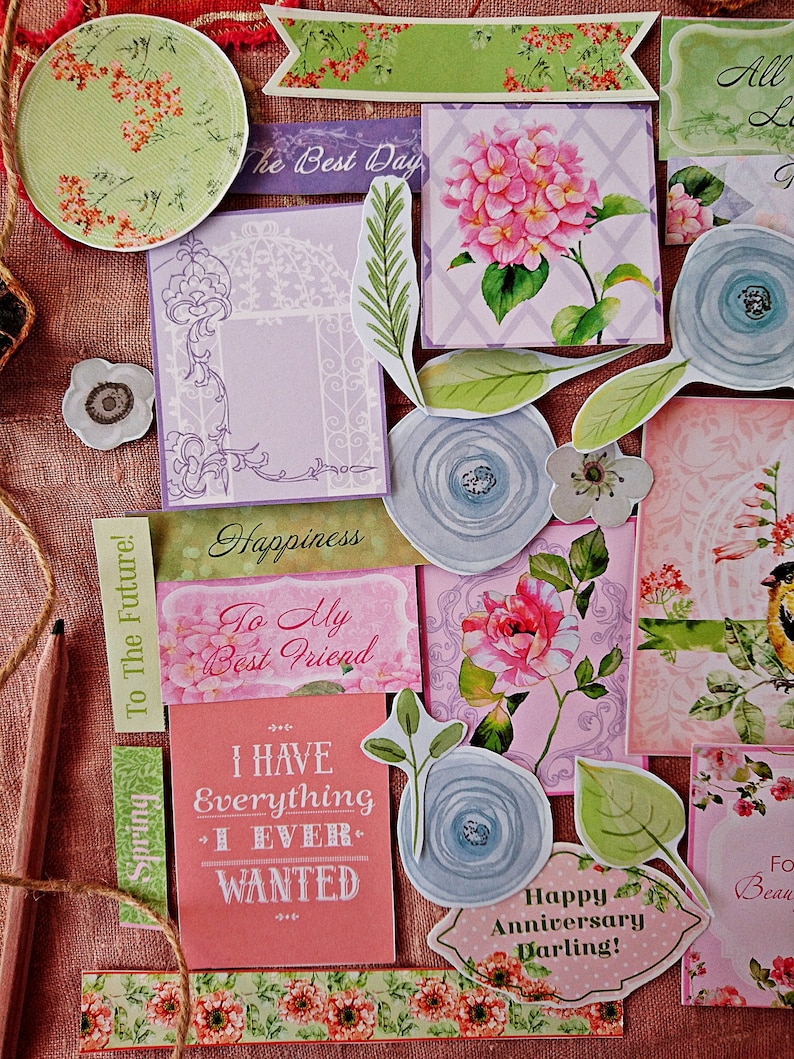 Botanical Plants Scrapbooking Inspiration Pack Flower cut outs Floral Junk Journaling Flower Paper Ephemera Pack 45 pcs Birds Paper Kit