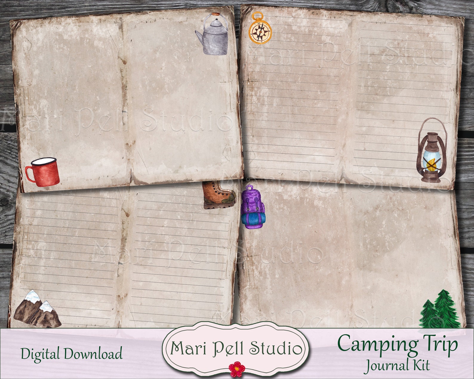 Camping Junk Journal Kit, Hiking Ephemera Pack, Printable Journal Kit ...