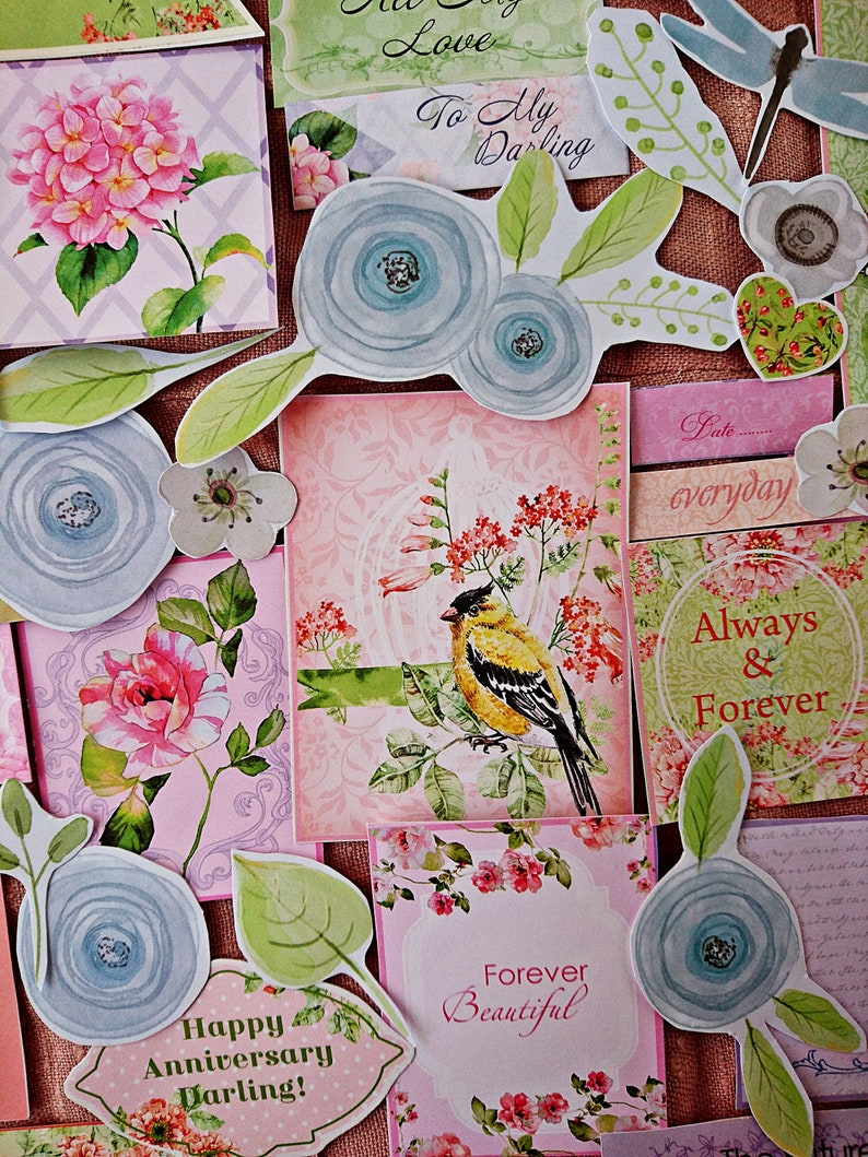 Botanical Plants Scrapbooking Inspiration Pack Flower cut outs Floral Junk Journaling Flower Paper Ephemera Pack 45 pcs Birds Paper Kit