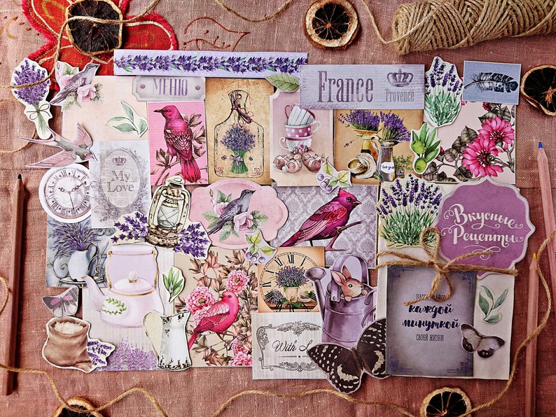 Provence Inspiration Vintage Style Paper Ephemera Pack Retro Floral Birds 50 Pieces Junk Journal Collage Supplies Set Scrapbooking Kit