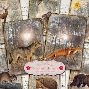Woodland Animals Card Set, ATC cards, Forest Printable Kit 2.5”x3.5”, Forest Digital Image, Woodland Digital Collage Sheet, Instant Download