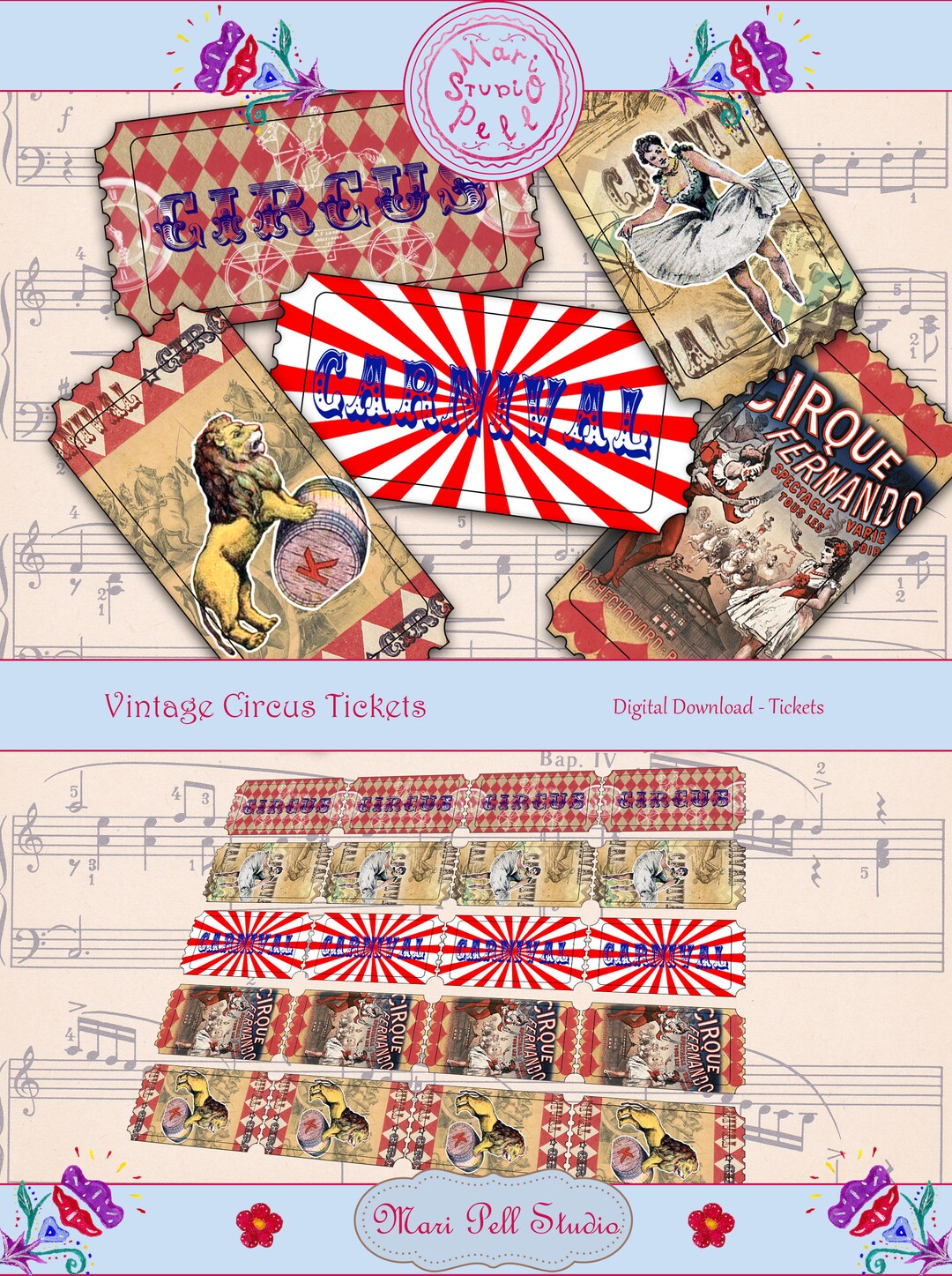 Vintage Circus Tickets, Retro Circus Tickets, Digital Collage Sheet ...