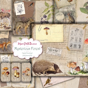 Mysteriöser Wald Junk Journal Kit, Wald Ephemera Pack, bedruckbares Journal Kit, Woodland Journal Kit, digitales Papier Journal, Scrapbook Kit