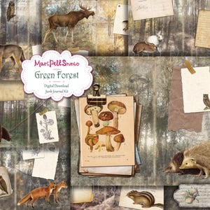 Forest Junk Journal Kit, druckbares Woodland Journal, Natur Scrapbook Kit, botanisches Ephemera Pack, Vintage Forest Journaling, digitales Papier
