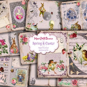 Spring Junk Journal Kit, Easter Ephemera Pack, Printable Floral Journal Pages, Vintage Bunny Scrapbook Paper, Digital Download Journaling