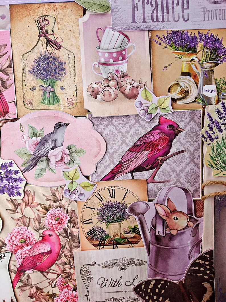 Provence Inspiration Vintage Style Paper Ephemera Pack Retro Floral Birds 50 Pieces Junk Journal Collage Supplies Set Scrapbooking Kit