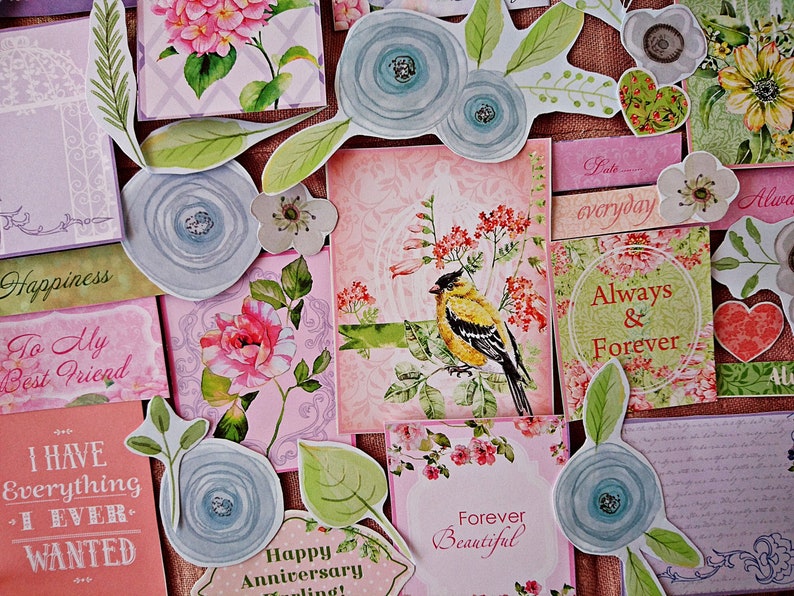 Botanical Plants Scrapbooking Inspiration Pack Flower cut outs Floral Junk Journaling Flower Paper Ephemera Pack 45 pcs Birds Paper Kit