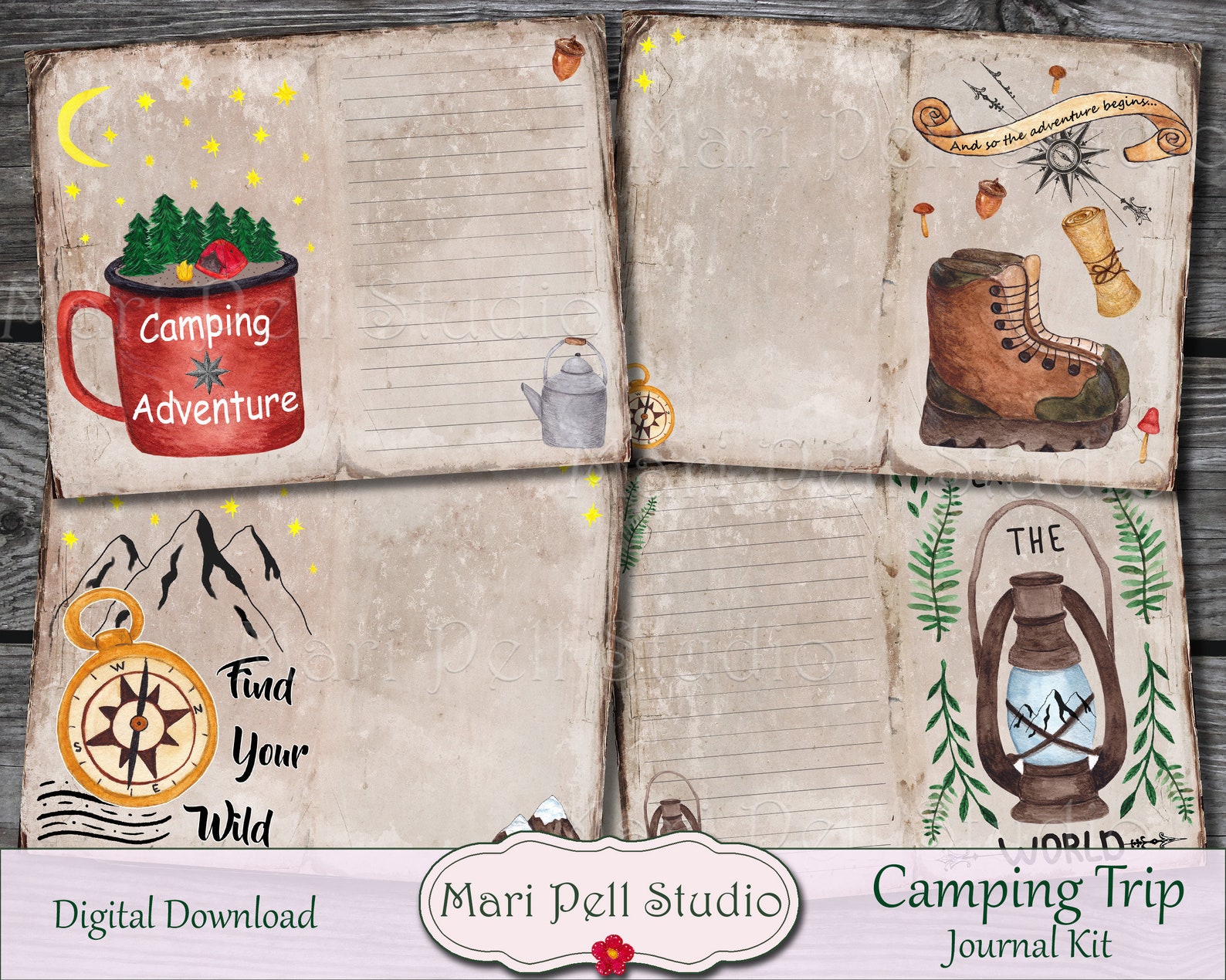 Camping Junk Journal Kit, Hiking Ephemera Pack, Printable Journal Kit ...