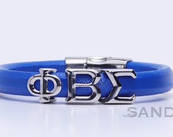 Phi Beta Sigma Fraternity Koningsblauwe leren en roestvrijstalen polsband - SANDZ