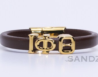Iota Phi Theta heren lederen en roestvrijstalen armband - Prophyte 2.0 - houtskoolbruin - SANDZ