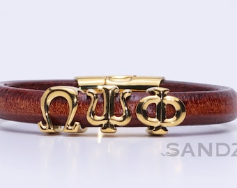 Omega Psi Phi herenarmband - Prophyte 2.0 - tabaksleren polsbandje - SANDZ