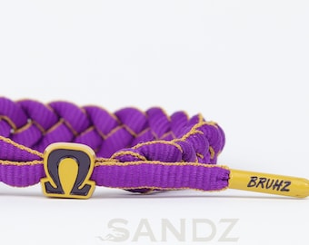 Omega Psi Phi adjustable wristband bracelet: Purple & Gold Braided Paracord, Greek Fraternity Gift