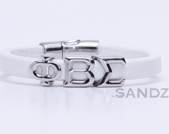 Phi Beta Sigma leer- en roestvrijstalen herenarmband, Prophyte 2.0 - puur wit - SANDZ