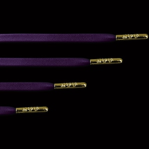 Omega Psi Phi Fraternity 63&quot; leather boot laces Royal Purple with Omega Psi Phi shoelace tips. Perfect paraphernalia gift to lace gold boots