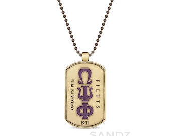 Omega Psi Phi Fraternity Dog Tag-ketting, reliëf antiek goud