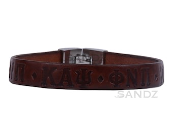 Kappa Alpha Psi Fraternity Leather Wristband Bracelet -  10mm - Upgrade from silicone bracelet. Custom fit size.