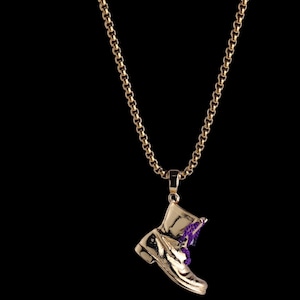 Hand-Laced Omega Psi Phi Gold Boot Pendant with 24" Box Chain Necklace