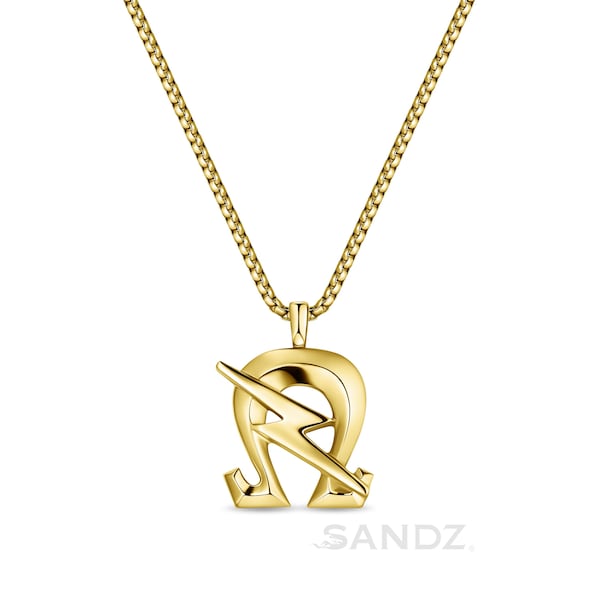 Collar con colgante Omega Psi Phi: Acero inoxidable chapado en oro de 14k