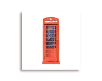 Oxford Phone Booth - Oxford, Mississippi - Ole Miss - Digital Watercolor Print