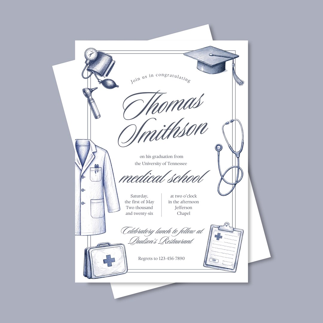 Editable Medical School Graduation Invitation Template | Doctor ...