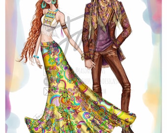 Fashion Illustration Art Print JASON Designs POSH Girls "Hippie Hooray & Boho Soul"