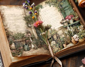 Kit de journal indésirable vintage Cottage Garden, lot d'éphémères botaniques floraux (52 pages)