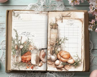 Omas Rezepte Journal Seiten: Vintage Back Ephemera (Digitaler Download)