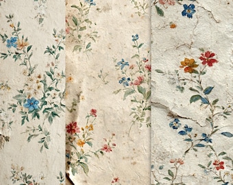 Texturas de papel con motivos florales antiguos • Fondos imprimibles vintage (PDF)