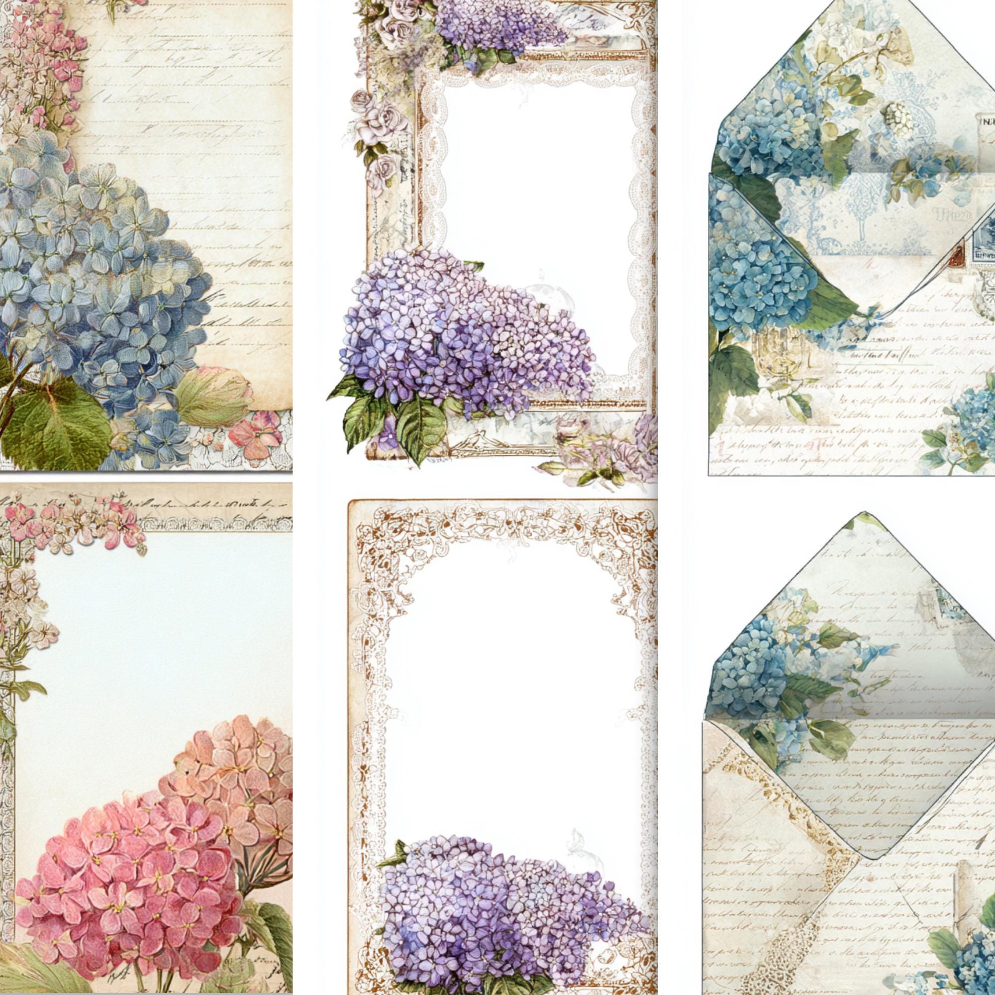 Vintage Hydrangea Junk Journal Kit, Floral Ephemera Paper Pack (43 ...